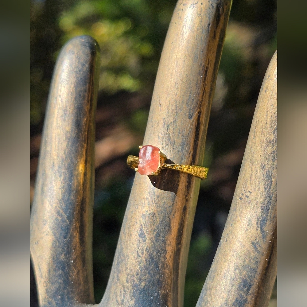 Spinel 2k Natural Raw Gemstone Sterling & Gold Ring Sz6.75 - Picture 4 of 10